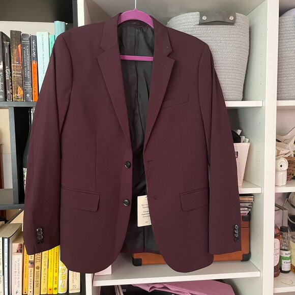 NWT H&M Skinny Fit Single-Breasted Jacket Burgundy 38R - Picture 9 of 10